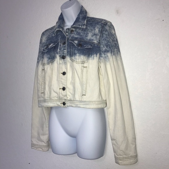 Hot Kiss Distress Bleach Dye Crop Denim Jacket L - Picture 3 of 5